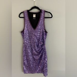 Ali Ro Purple Sequin Asymmetrical Mini Dress